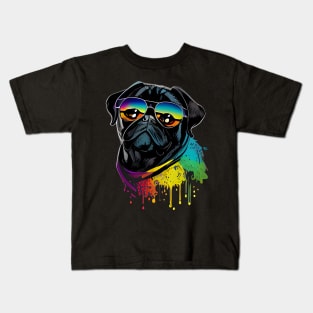 Colourful cool black pug with sunglasses one Kids T-Shirt